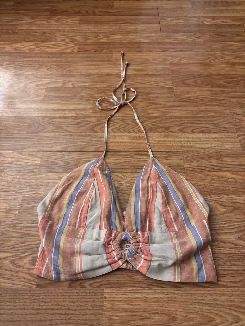 Willow & Root Striped Halter Crop Top in Multi-Color Size Large